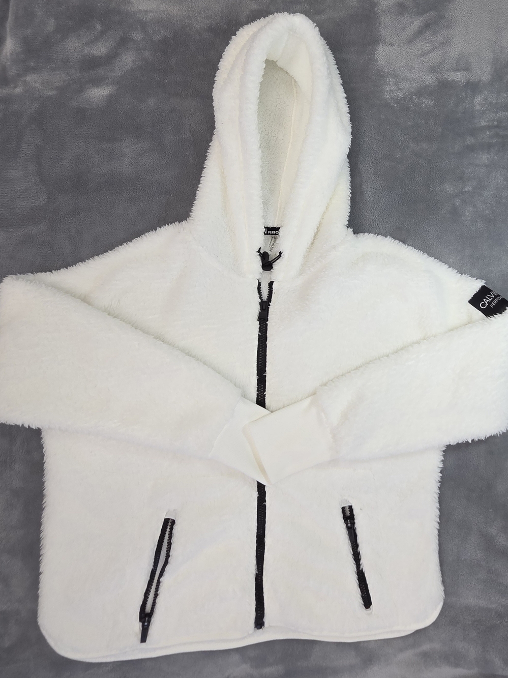 Calvin Klein White Plush Hooded Zip Jacket